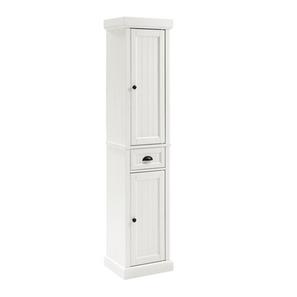 Seaside Tall Linen Cabinet Distressed White – Stylish and Functional Storage Solution