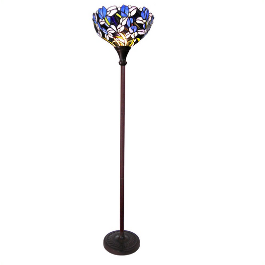 NATALIE Tiffany-style 1 Light Iris Torchiere Floor Lamp 14.5" Shade - Elegant Lighting for Your Home