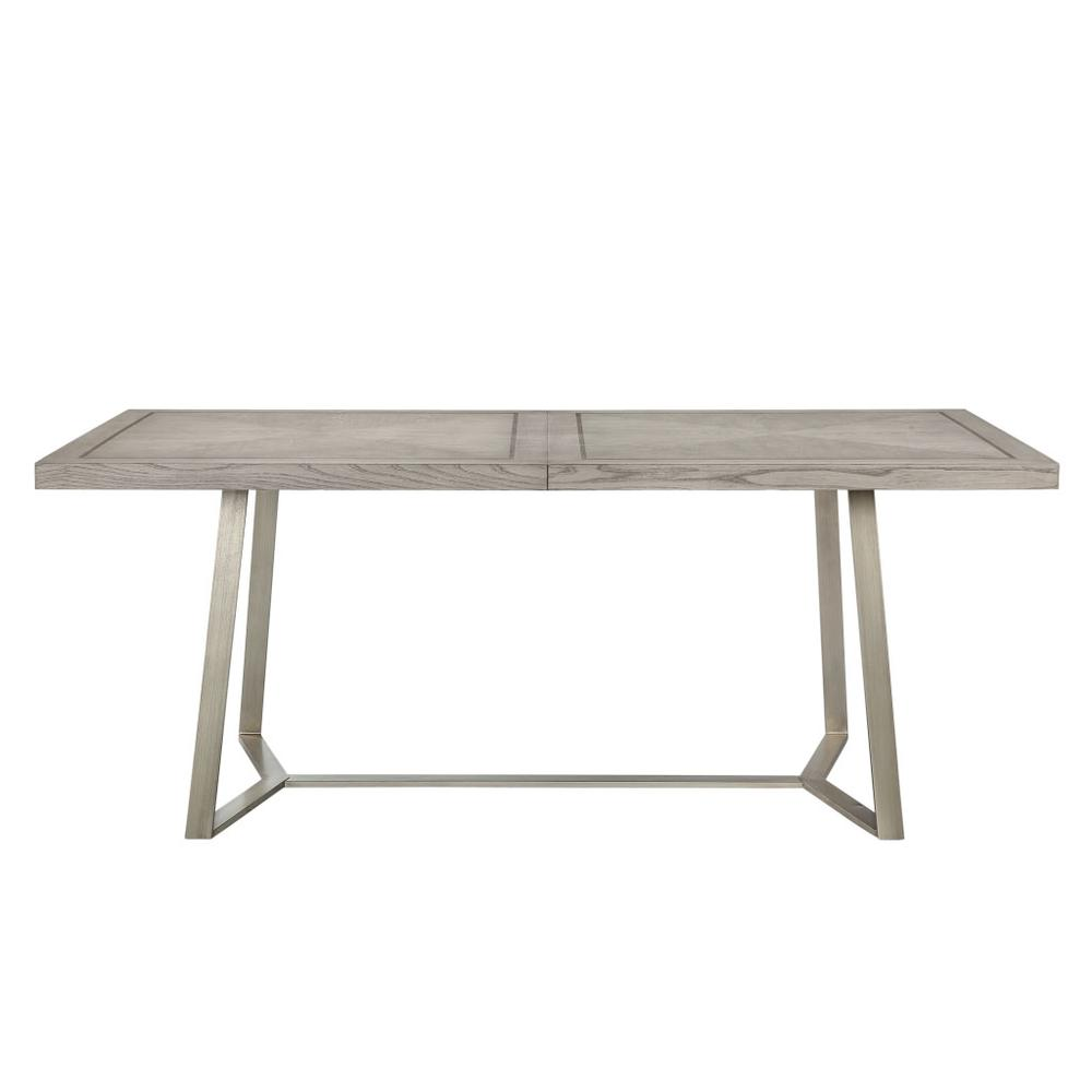 Madison Park Boulder Dining Table - Light Gray Bookmatch Pattern Table Top with Antique Silver Metal Base - Transitional Styling