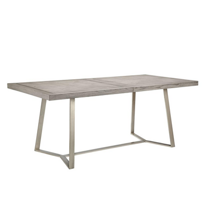 Madison Park Boulder Dining Table - Light Gray Bookmatch Pattern Table Top with Antique Silver Metal Base - Transitional Styling