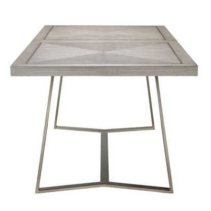 Madison Park Boulder Dining Table - Light Gray Bookmatch Pattern Table Top with Antique Silver Metal Base - Transitional Styling