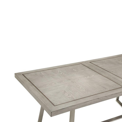 Madison Park Boulder Dining Table - Light Gray Bookmatch Pattern Table Top with Antique Silver Metal Base - Transitional Styling