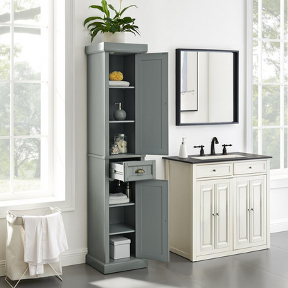 Seaside Tall Linen Cabinet Distressed Gray - Stylish Organization for Small Spaces