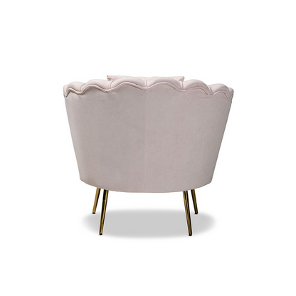 Luxurious Gold Metal Finished Accent Chair - Channel Tufted, Scalloped Edges, Plush Velvet Upholstery