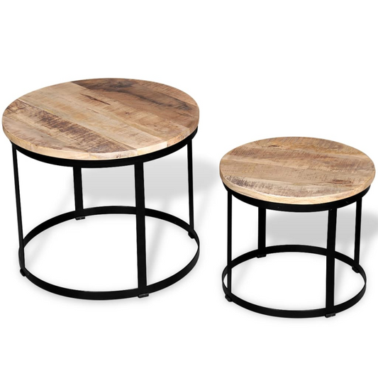 vidaXL Two Piece Coffee Table Set - Industrial Style, Rough Mango Wood