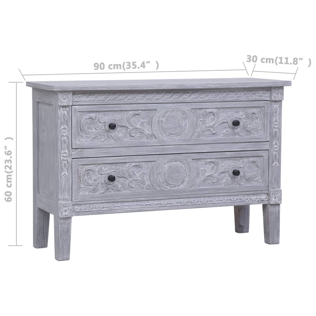 vidaXL Sideboard with 2 Drawers: Solid Mahogany Wood, Gray Wash Finish