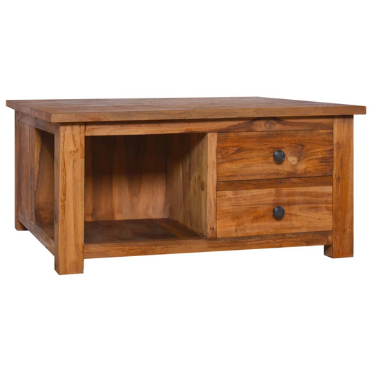 vidaXL Coffee Table 26.8"x26.8"x13" Solid Teak Wood - Rustic Style Furniture