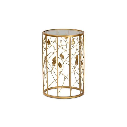 Glam Brushed Gold Metal and Glass Leaf Accent End Table | Modern and Contemporary Design