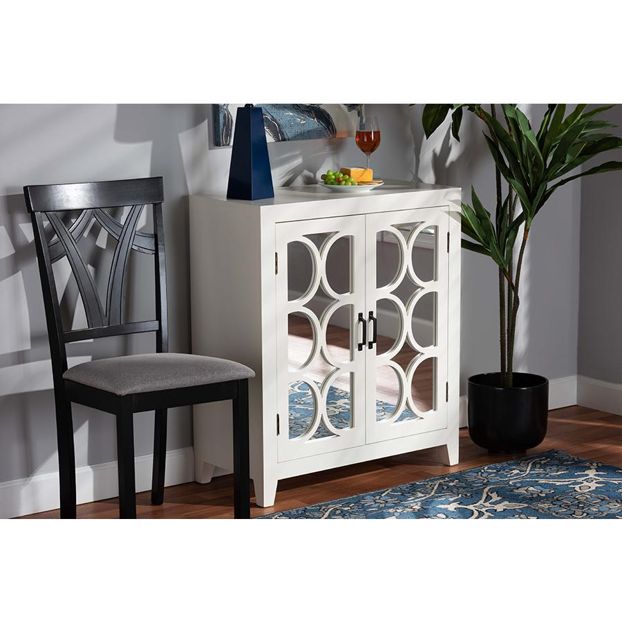 White Finished Wood and Mirrored Glass 2-Door Sideboard