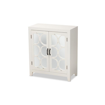 White Finished Wood and Mirrored Glass 2-Door Sideboard