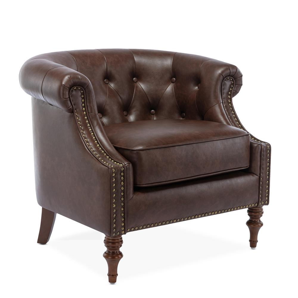 Elegant Chesterfield Button Tufted Accent Chair | Brown Faux Leather