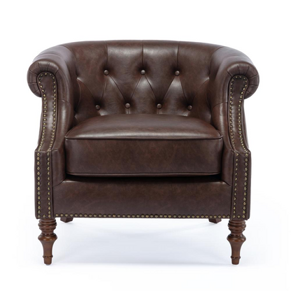 Elegant Chesterfield Button Tufted Accent Chair | Brown Faux Leather