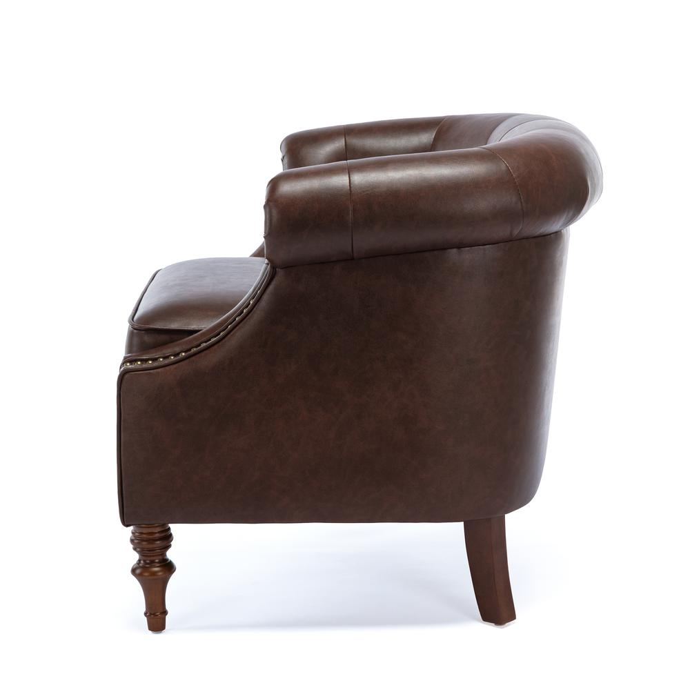 Elegant Chesterfield Button Tufted Accent Chair | Brown Faux Leather