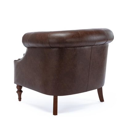 Elegant Chesterfield Button Tufted Accent Chair | Brown Faux Leather