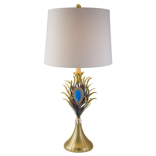 Peacock Plume Table Lamp - Elegant Hand Painted Design