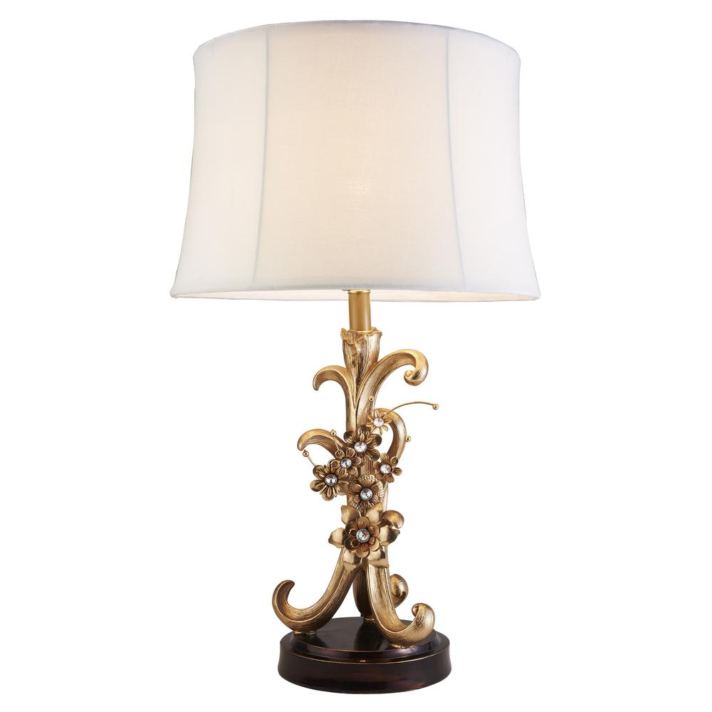 Athena Bronze Table Lamp - Elegant Floral Base, Brass Finish, Multicolor Gems