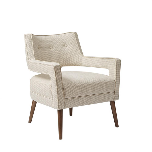 Madison Park Palmer Accent Chair - Chic Button Tufted Design, Cream Upholstery, Solid Wood Legs