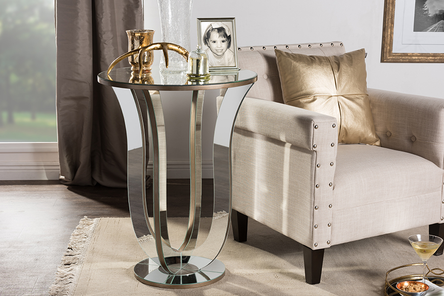 Hollywood Regency Glamour Style Mirrored Accent Side Table