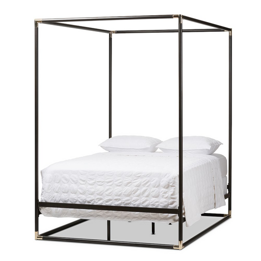 Eva Vintage Industrial Black Bronze Finished Metal Canopy Queen Bed - Modern and Luxurious Design