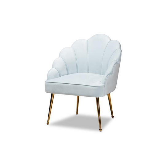 Glamorous Gold Finished Seashell Shaped Accent Chair | Luxurious Velvet Upholstery