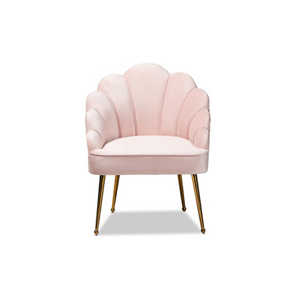 Glamorous Gold Finished Seashell Shaped Accent Chair - Luxurious Velvet Upholstery, Channel Tufted Back, and Splayed Legs