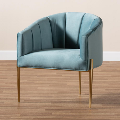 Luxe Light Blue Velvet Fabric Upholstered Gold Finished Accent Chair