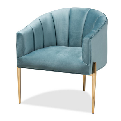 Luxe Light Blue Velvet Fabric Upholstered Gold Finished Accent Chair