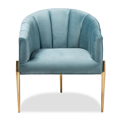 Luxe Light Blue Velvet Fabric Upholstered Gold Finished Accent Chair