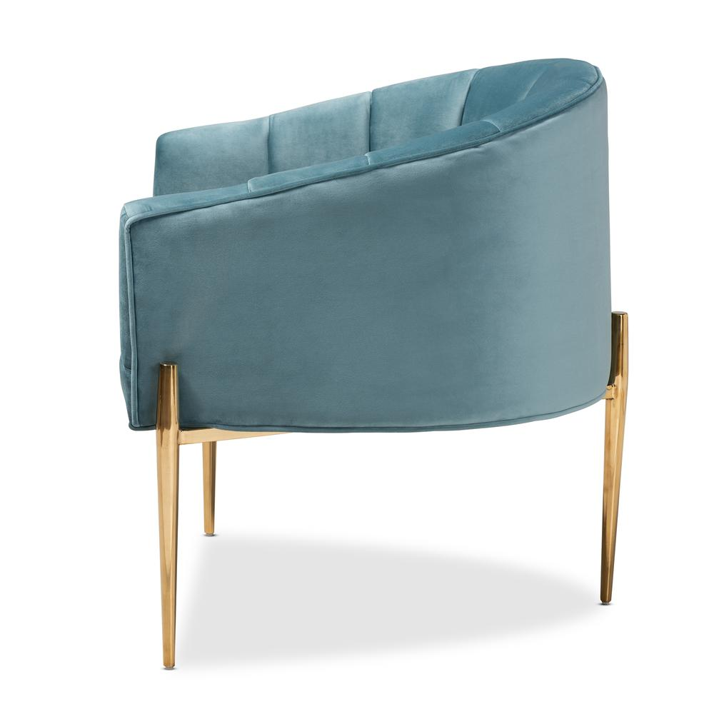 Luxe Light Blue Velvet Fabric Upholstered Gold Finished Accent Chair