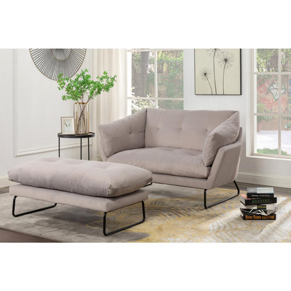 Karla Gray Velvet Contemporary Loveseat and Ottoman