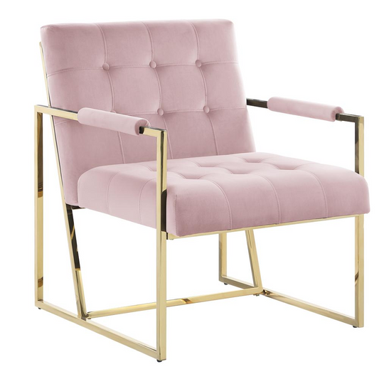 Luxor Pink Velvet Modern Accent Chair in Gold - Stylish, Comfortable, and Durable