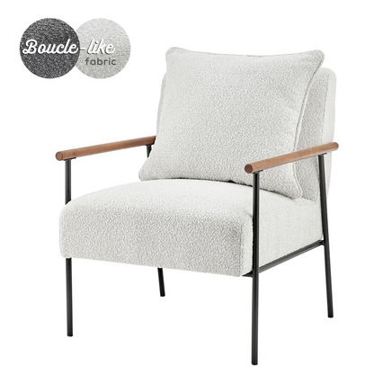 Quinton Fabric Accent Arm Chair - Retro Sophistication with Boucle Fabric and Wooden Arm Rests