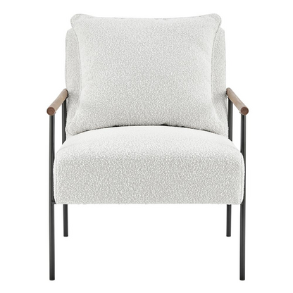 Quinton Fabric Accent Arm Chair - Retro Sophistication with Boucle Fabric and Wooden Arm Rests