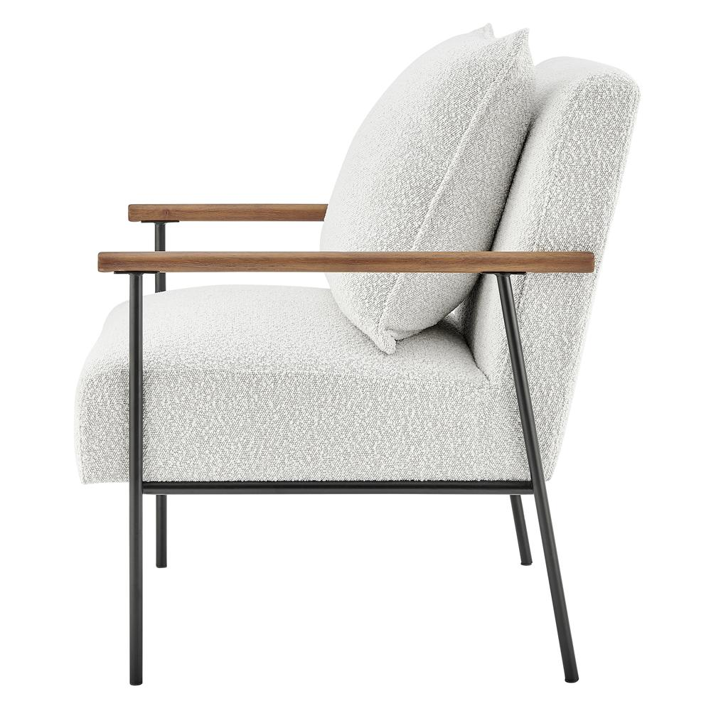 Quinton Fabric Accent Arm Chair - Retro Sophistication with Boucle Fabric and Wooden Arm Rests