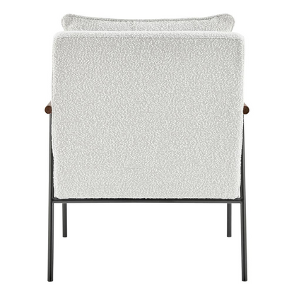 Quinton Fabric Accent Arm Chair - Retro Sophistication with Boucle Fabric and Wooden Arm Rests