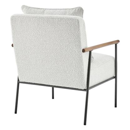 Quinton Fabric Accent Arm Chair - Retro Sophistication with Boucle Fabric and Wooden Arm Rests