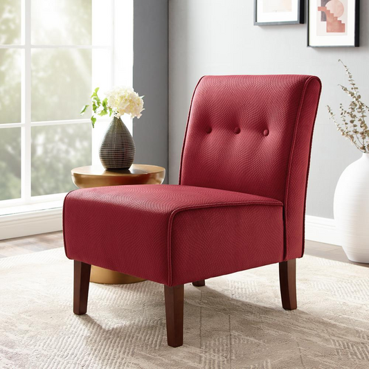 Coco Accent Chair - Red | Upholstered Chair with Button Tufting and Dark Walnut Frame