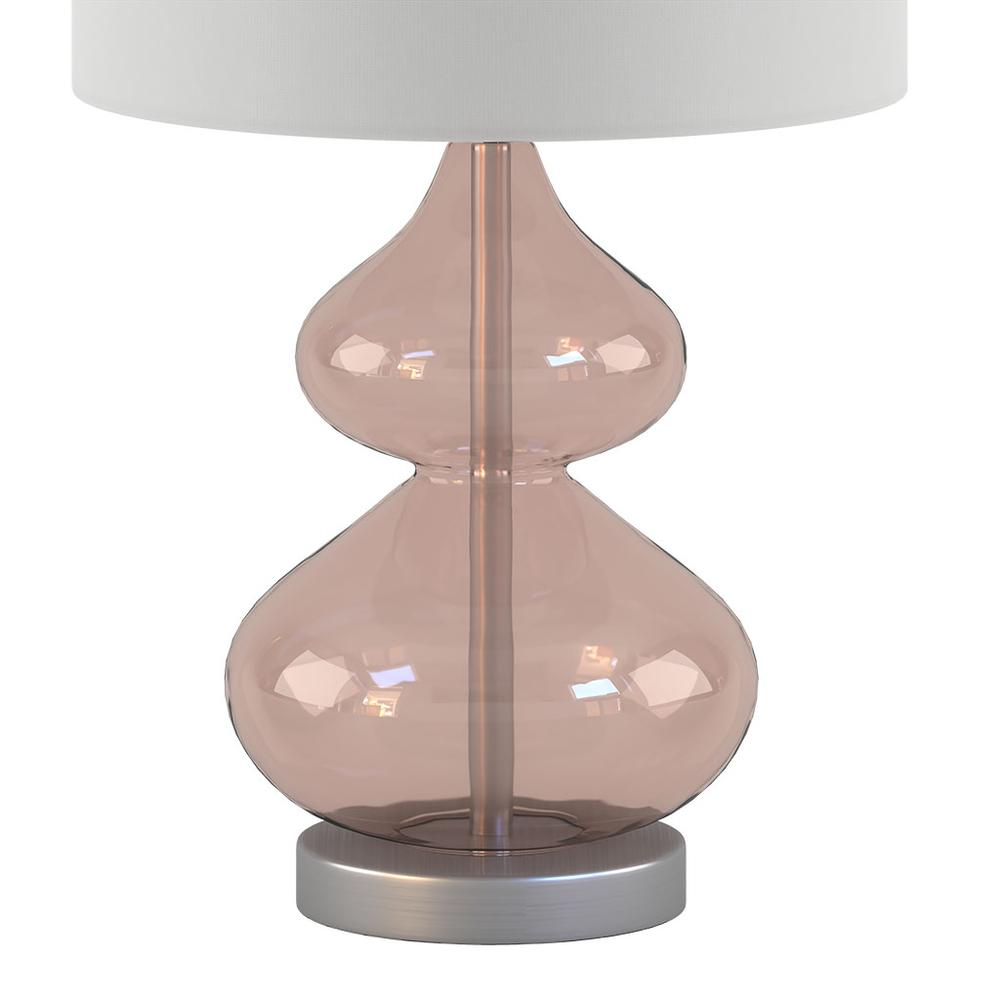 Ellipse Table Lamp Set Of 2 - Pink Glass Base, White Drum Shade