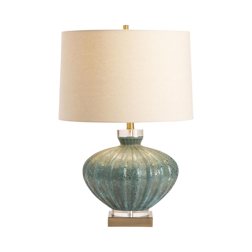 Reeves Table Lamp - Bold Teal Color | Volcanic Glass with Crystal and Antique Brass Accents