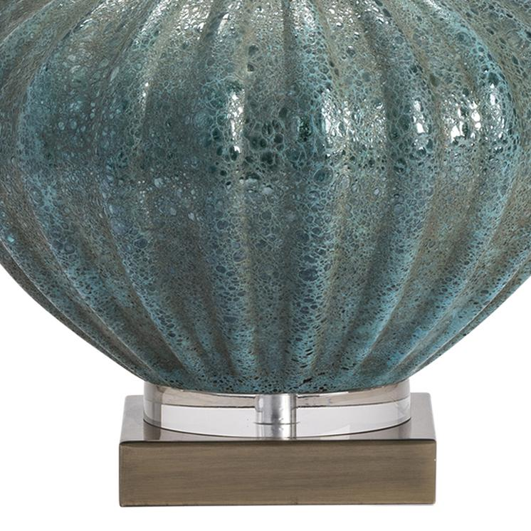 Reeves Table Lamp - Bold Teal Color | Volcanic Glass with Crystal and Antique Brass Accents