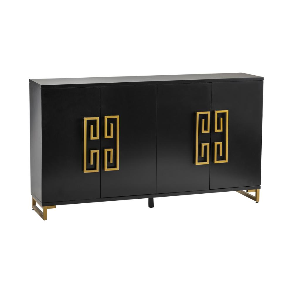 Crestview Collection Corinthian Black and Gold Key 4 Door Sideboard Accessories