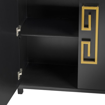 Crestview Collection Corinthian Black and Gold Key 4 Door Sideboard Accessories