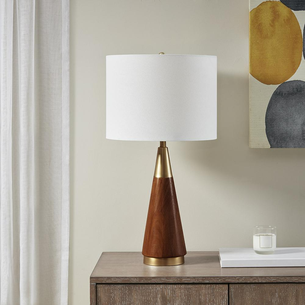 Table Lamp,II153-0006 - Mid Century Style with Pecan Finish and Gold Accents