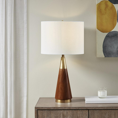 Table Lamp,II153-0006 - Mid Century Style with Pecan Finish and Gold Accents