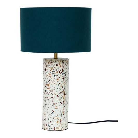 Terrazzo Cylinder Table Lamp - Hand-Loomed Shade & Brass Detailing