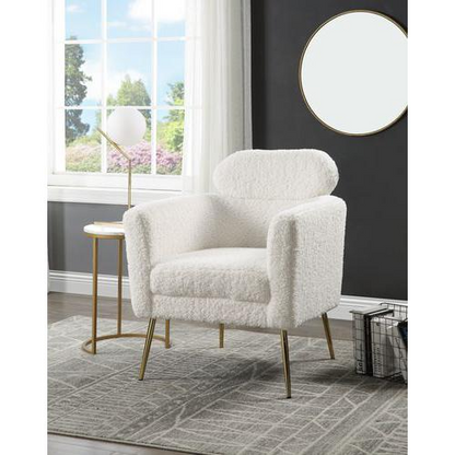 Connock White Teddy Sherpa Accent Chair - Soft and Fluffy | Opulent Metal Legs