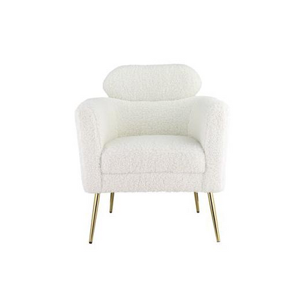 Connock White Teddy Sherpa Accent Chair - Soft and Fluffy | Opulent Metal Legs