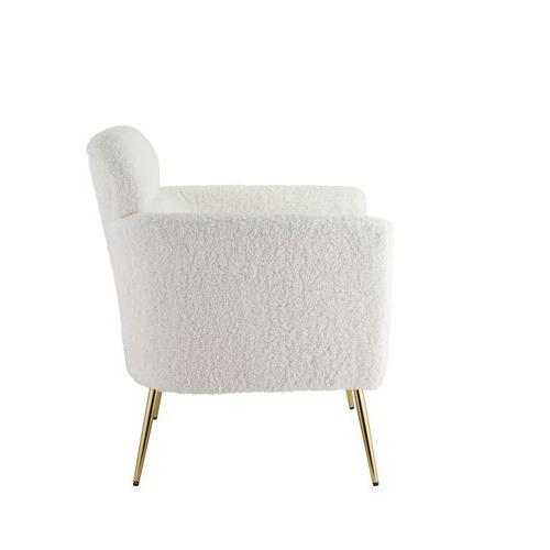 Connock White Teddy Sherpa Accent Chair - Soft and Fluffy | Opulent Metal Legs