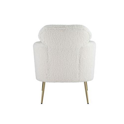 Connock White Teddy Sherpa Accent Chair - Soft and Fluffy | Opulent Metal Legs