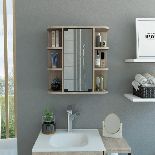 Medicine Cabinet Milano, Six External Shelves Mirror, Light Gray Finish